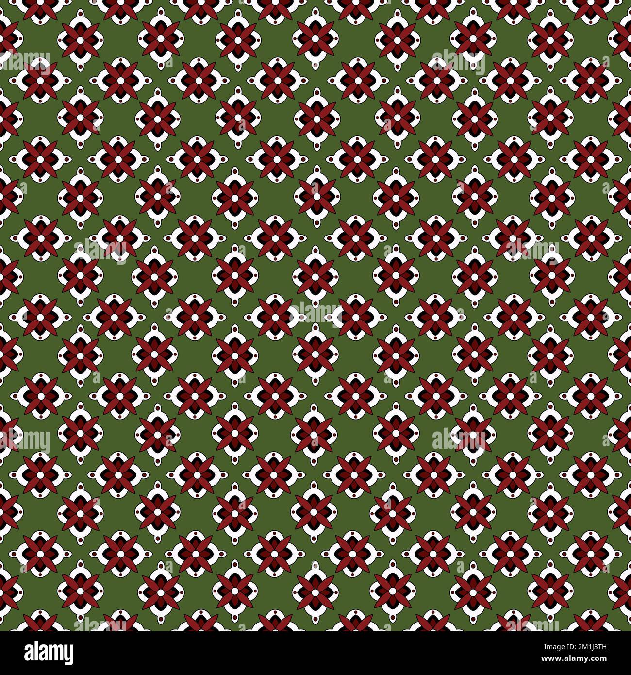 Ajrak farbenfrohes, modernes Design zum Drucken. Textil weiß grün und Mehroon Sindhi Kultur nahtloses Muster. Stockfoto