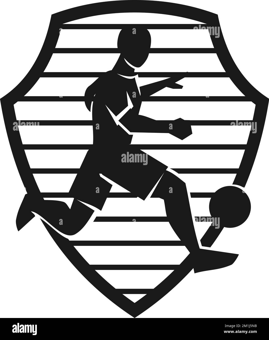 Der Fußballspieler tritt den Ball Logo-Vorlagensymbol Illustration Markenidentität Stock Vektor