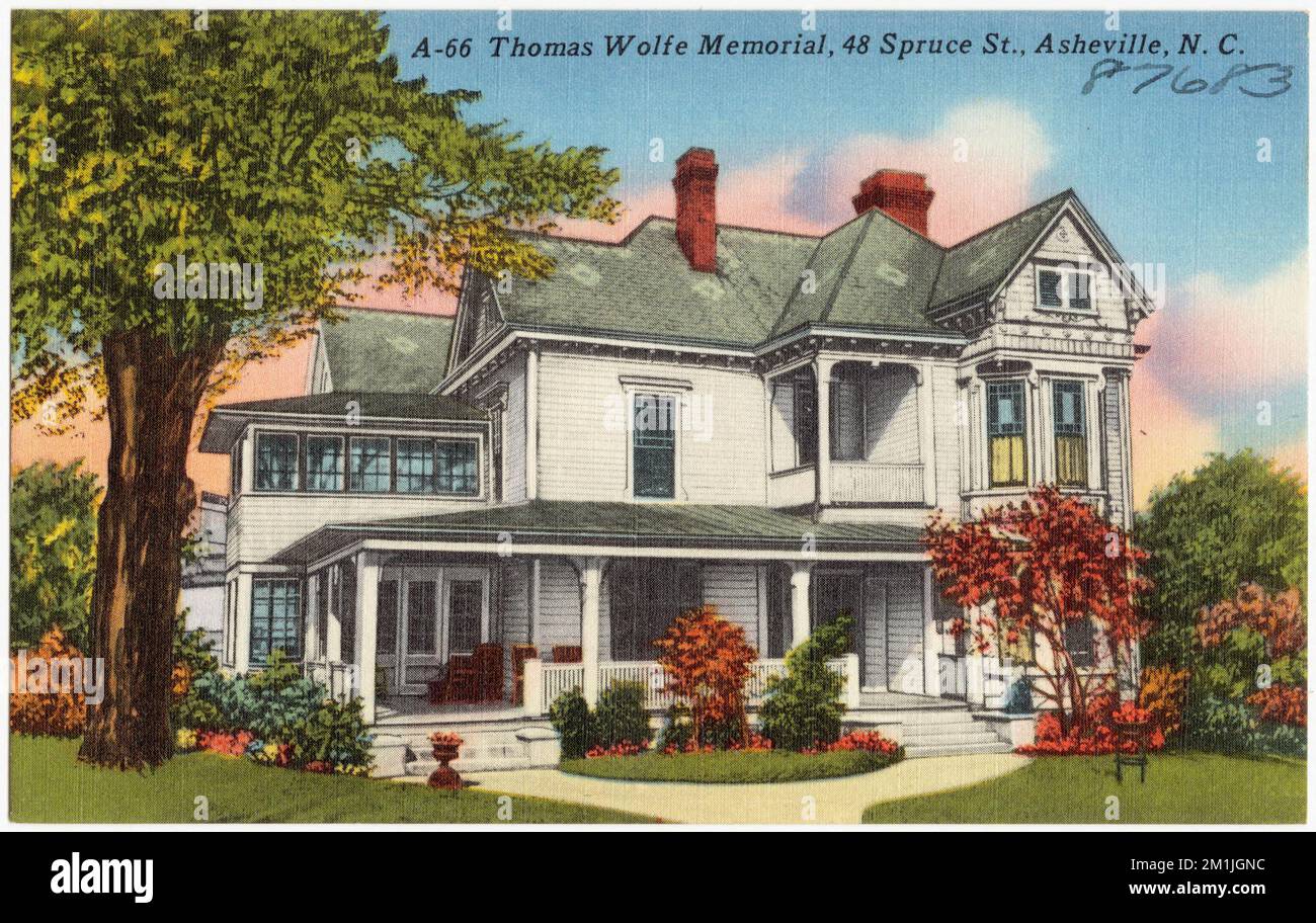 A-66. Thomas Wolfe Memorial, 48 Spruce St., Asheville, N. C. , Historische Gebäude, Denkmäler und Gedenkstätten, Tichnor Brothers Collection, Postkarten der Vereinigten Staaten Stockfoto