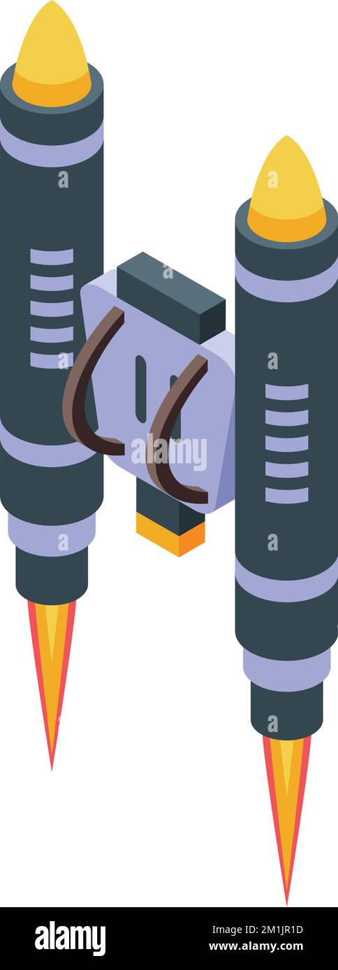 Isometrischer Vektor des Jet Fire Pack-Symbols. Zukünftige Rakete. Supermodel Stock Vektor