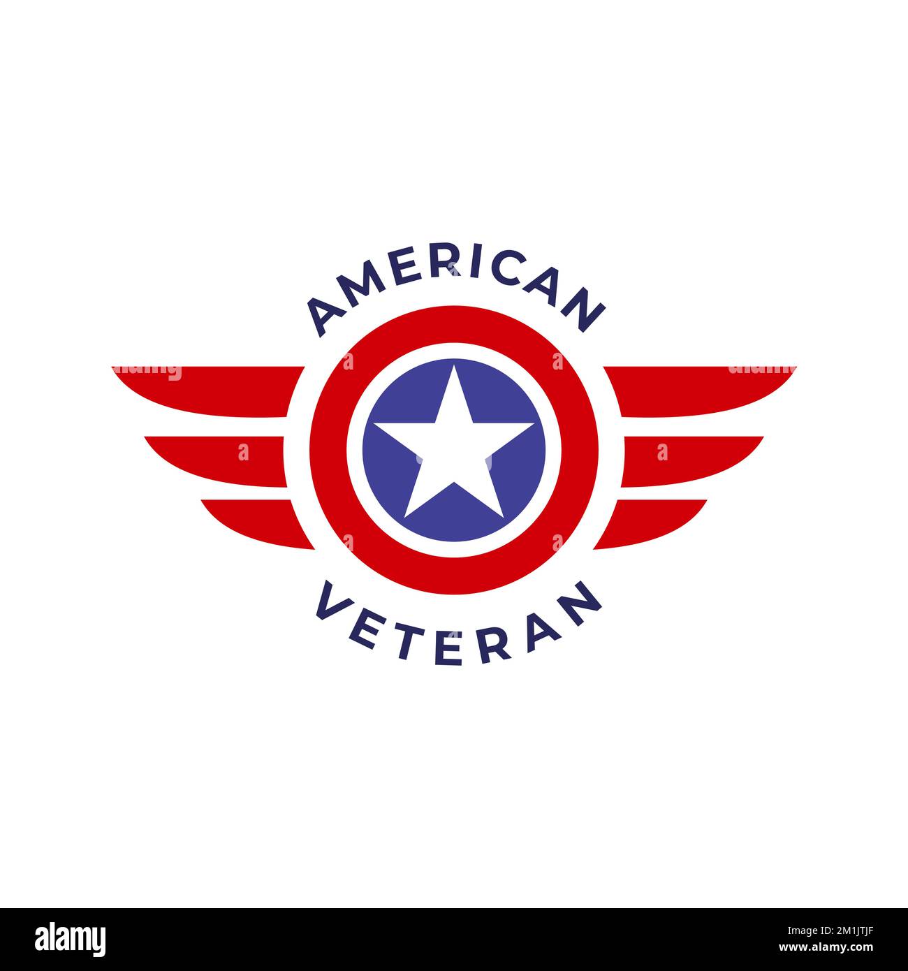Flügelabzeichen mit US-Stern. Design-Vorlage für das Logo des Luftfahrt-Emblems. US-Militärveteran-Vektordarstellung Stock Vektor