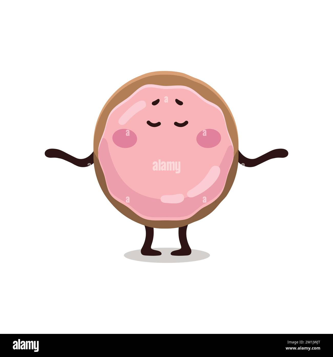 Das Emoji-Banner des lustigen Kindes mit pinkglasiertem Donut macht Yoga. Donut-Figur, Maskottchen, Illustration, Aufkleber. Stock Vektor