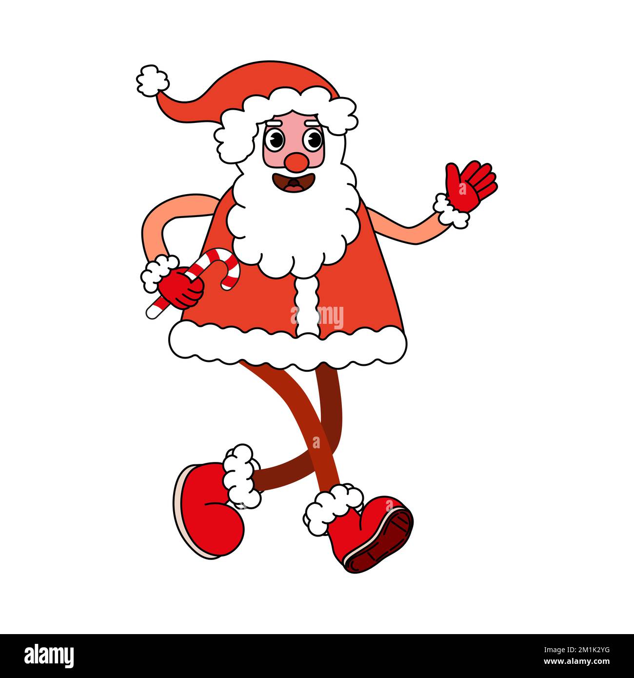 Weihnachtsmann Cartoon witzige Retro-Comic-Weihnachtsfigur, Handschuhe Stock Vektor