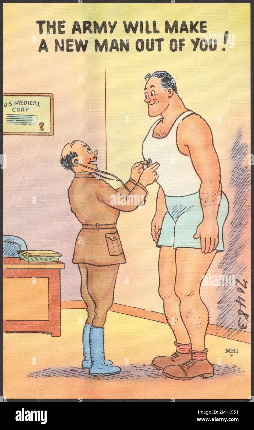 Die Armee wird einen neuen Mann aus dir machen! , Medizinische Untersuchungen, Tichnor Brothers Collection, Postkarten der Vereinigten Staaten Stockfoto