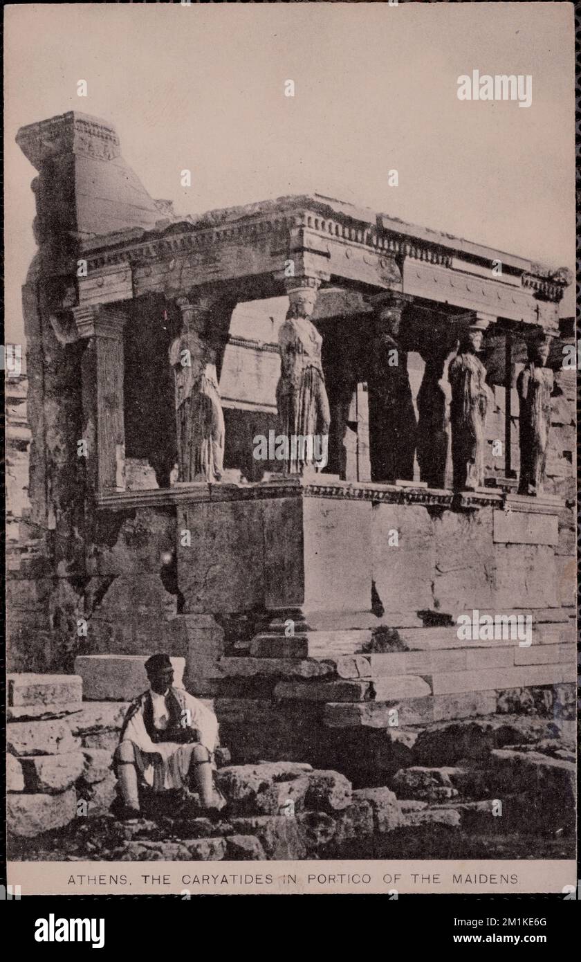 Athen, die Karyatiden in Portico der Jungfrauen, griechische Tempel, archäologische Stätten, Karyatiden, Porticoes Porches, Erechtheum Athen, Griechenland. Nicholas Catsimpoolas Kollektion Stockfoto
