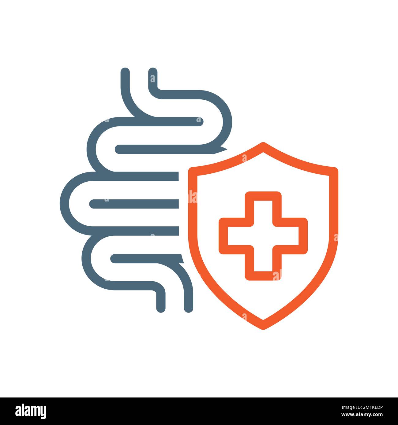 Symbol „Bowes mit Schildlinienvektor“. Dünndarm mit medizinischem Kreuzsymbol. Stock Vektor
