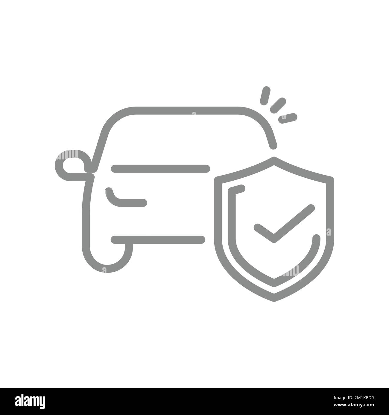 Vektorsymbol für Kfz-Versicherungslinie. Fahrzeug und Schild mit markiertem Symbol. Stock Vektor