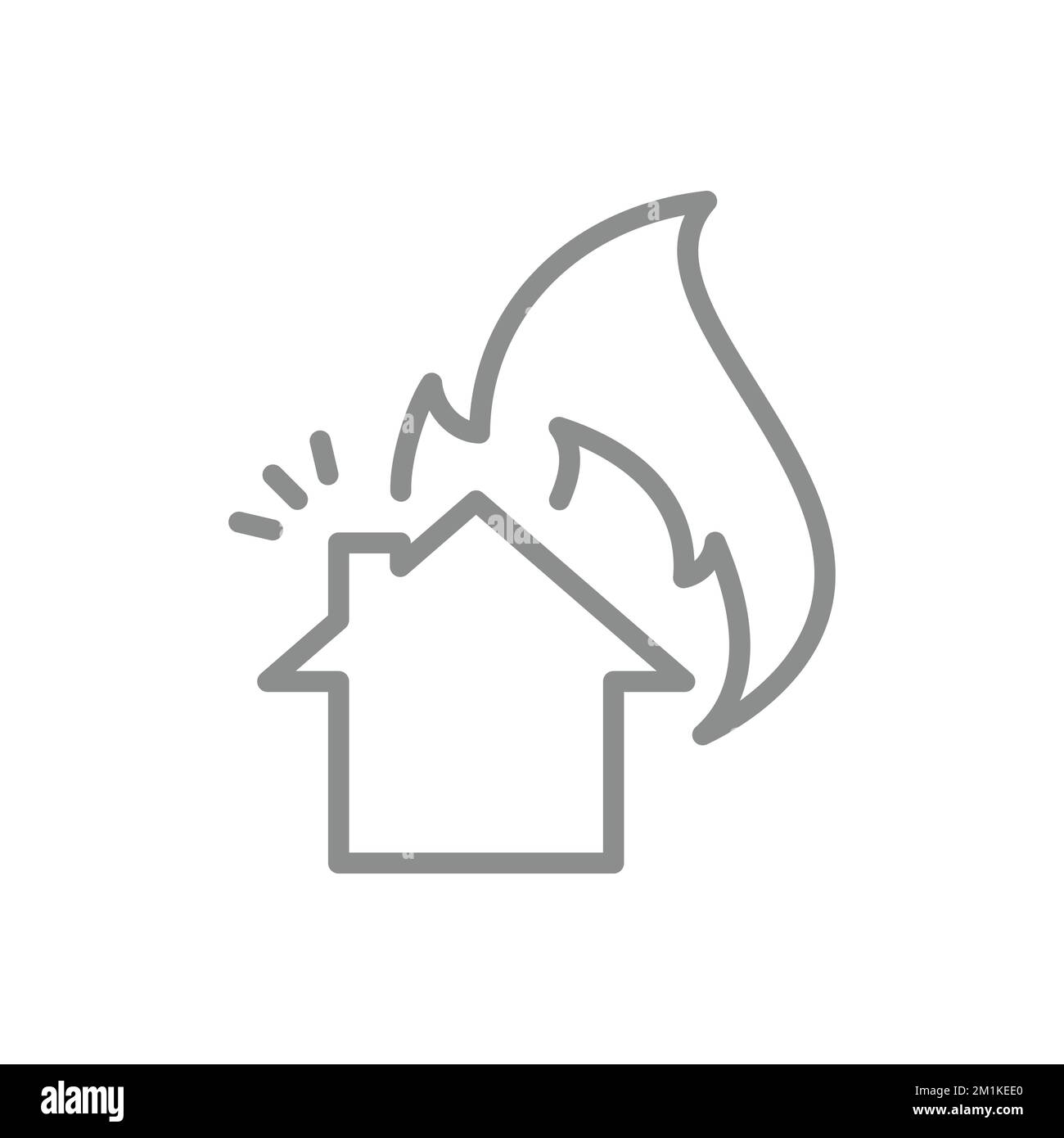 Vektorsymbol für Objektversicherungslinie. Haus oder Haus und Feuer umrandetes Symbol. Stock Vektor