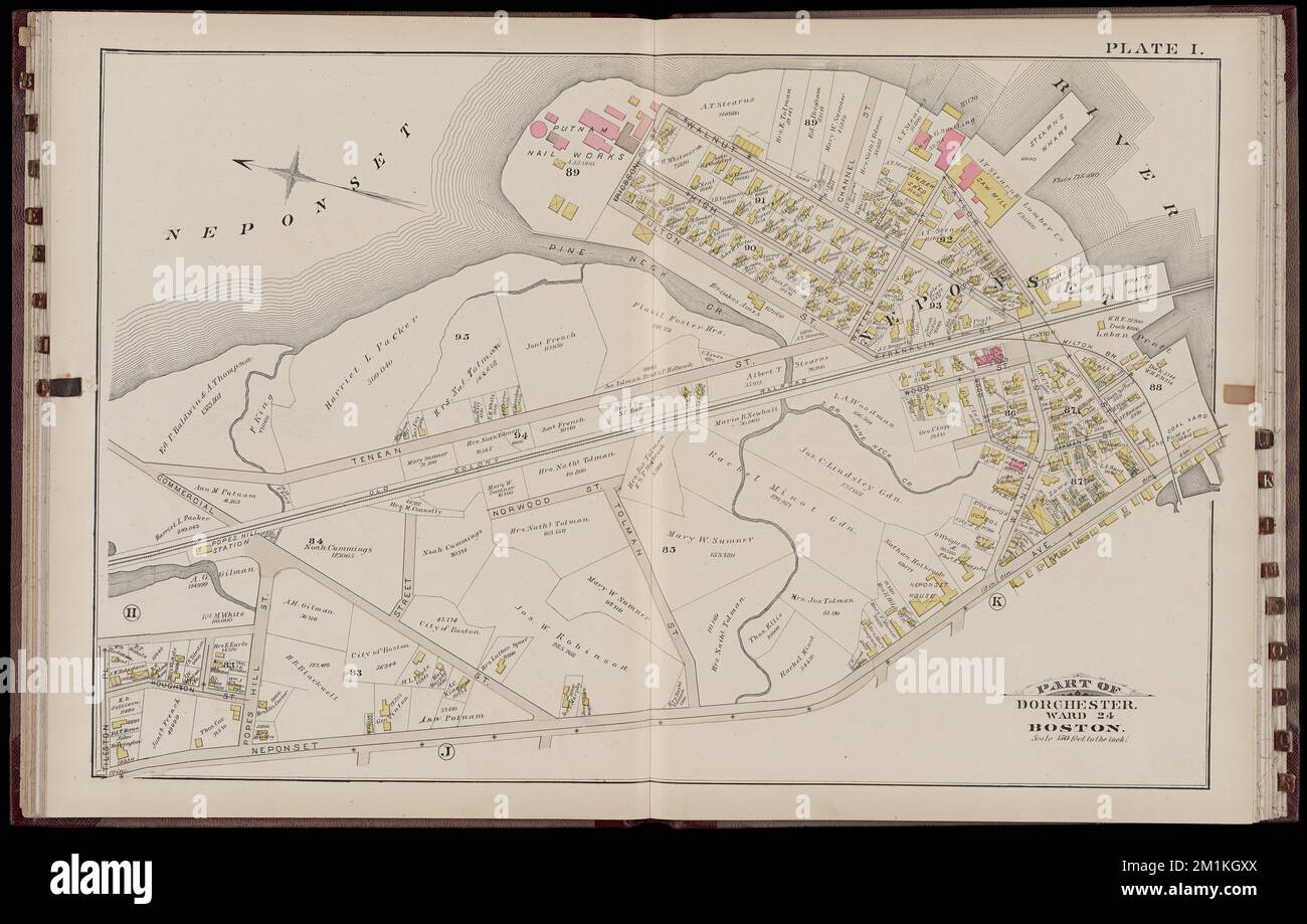 Atlas of the City of Boston : Dorchester : Band 3 : aus tatsächlichen Umfragen und offiziellen Aufzeichnungen : Plate I , Real Property, Massachusetts, Boston, Maps, Grundbesitzer, Massachusetts, Boston, Maps, Dorchester Boston, Mass., Karten Norman B. Leventhal Map Center Collection Stockfoto