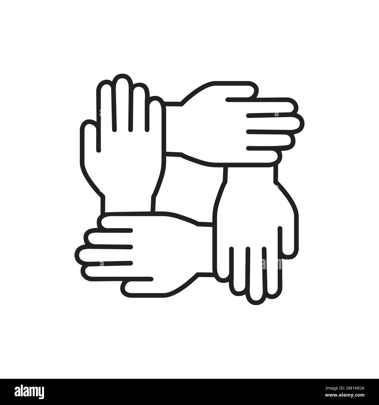 Hände zusammen in runder Form. Schwarze Silhouette für humanitäre Hilfe. Symbol für Freiwilligkeit, Wohltätigkeit, Spende. Vector-Geschäftsdarstellung isoliert auf w Stock Vektor