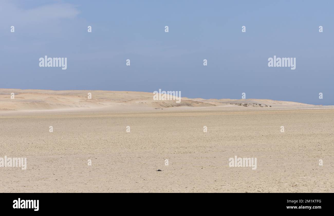 Außergewöhnliche rötliche Wüstenlandschaft entlang der Pazifikküste von Peru südlich von Paracas. Paracas National Reserve, Ica, Peru. Stockfoto