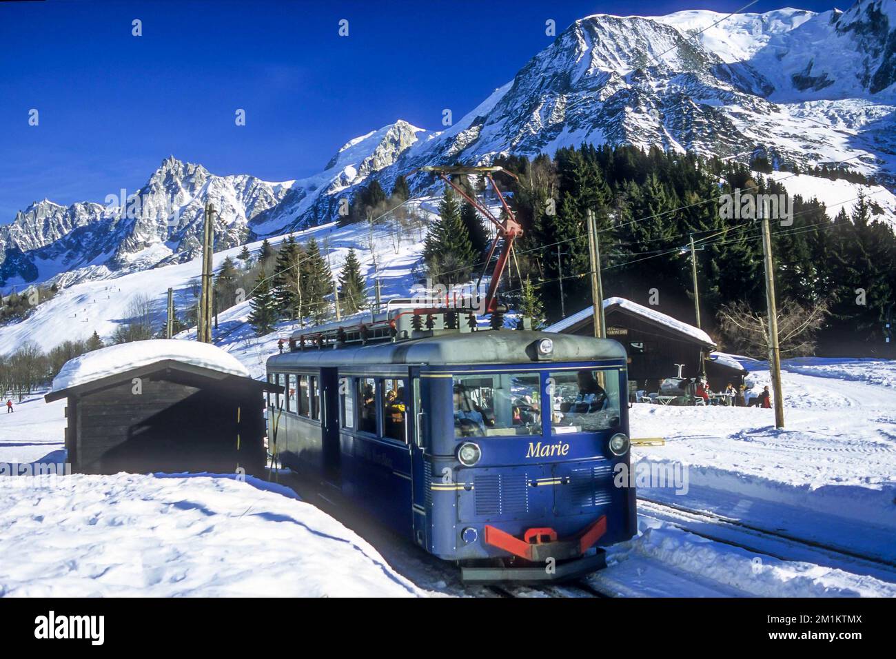 Frankreich. Französische Alpen. Haute-Savoie (74) Straßenbahn von Mont Blanc nach Col de Voza und Aiguille du Gouter, Les Houches/Saint-Gervais Stockfoto