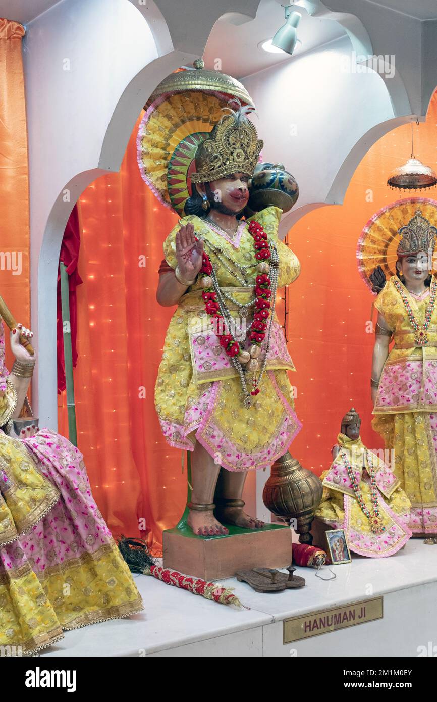 Eine Statue des hindugottes Hanuman Ji in einem Tempel in Queens, New York City. Stockfoto