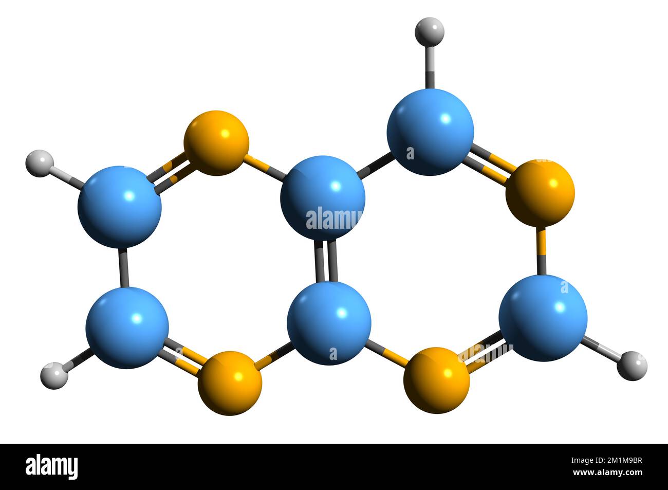 3D-Bild der Pteridin-Skelettformel - molekularchemische Struktur der auf weißem Hintergrund isolierten aromatischen chemischen Verbindung Stockfoto
