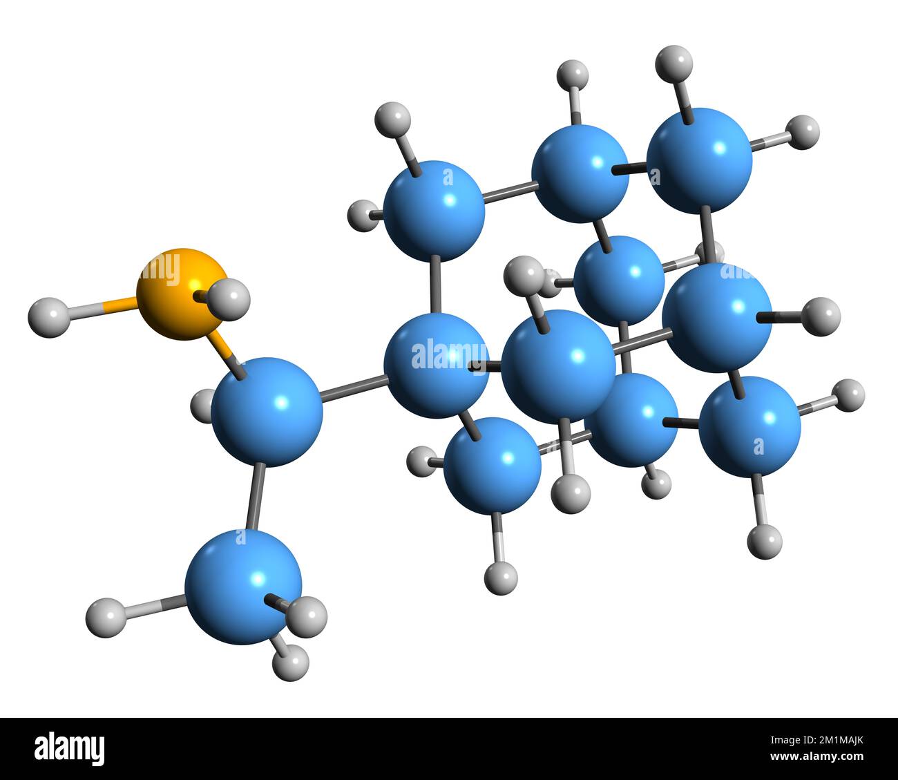 3D-Bild der Rimantadin-Skelettformel - molekularchemische Struktur des antiviralen Medikaments isoliert auf weißem Hintergrund Stockfoto