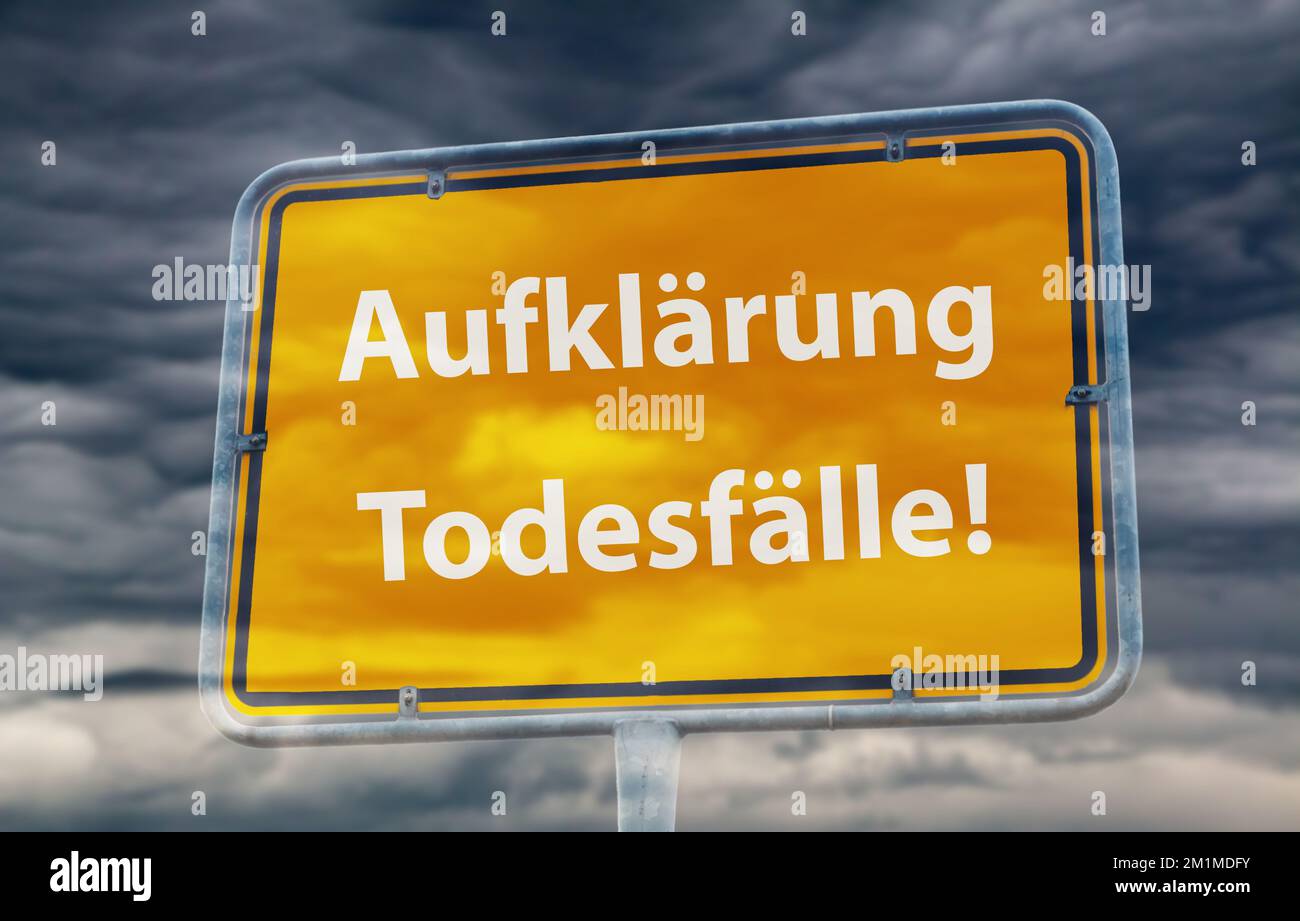 Aufklärung von Todesfällen, deutsche Sprache, Gründe für hohe Sterblichkeit, Übersterblichkeit, Covid-19-Pandemie, Impfschäden Stockfoto