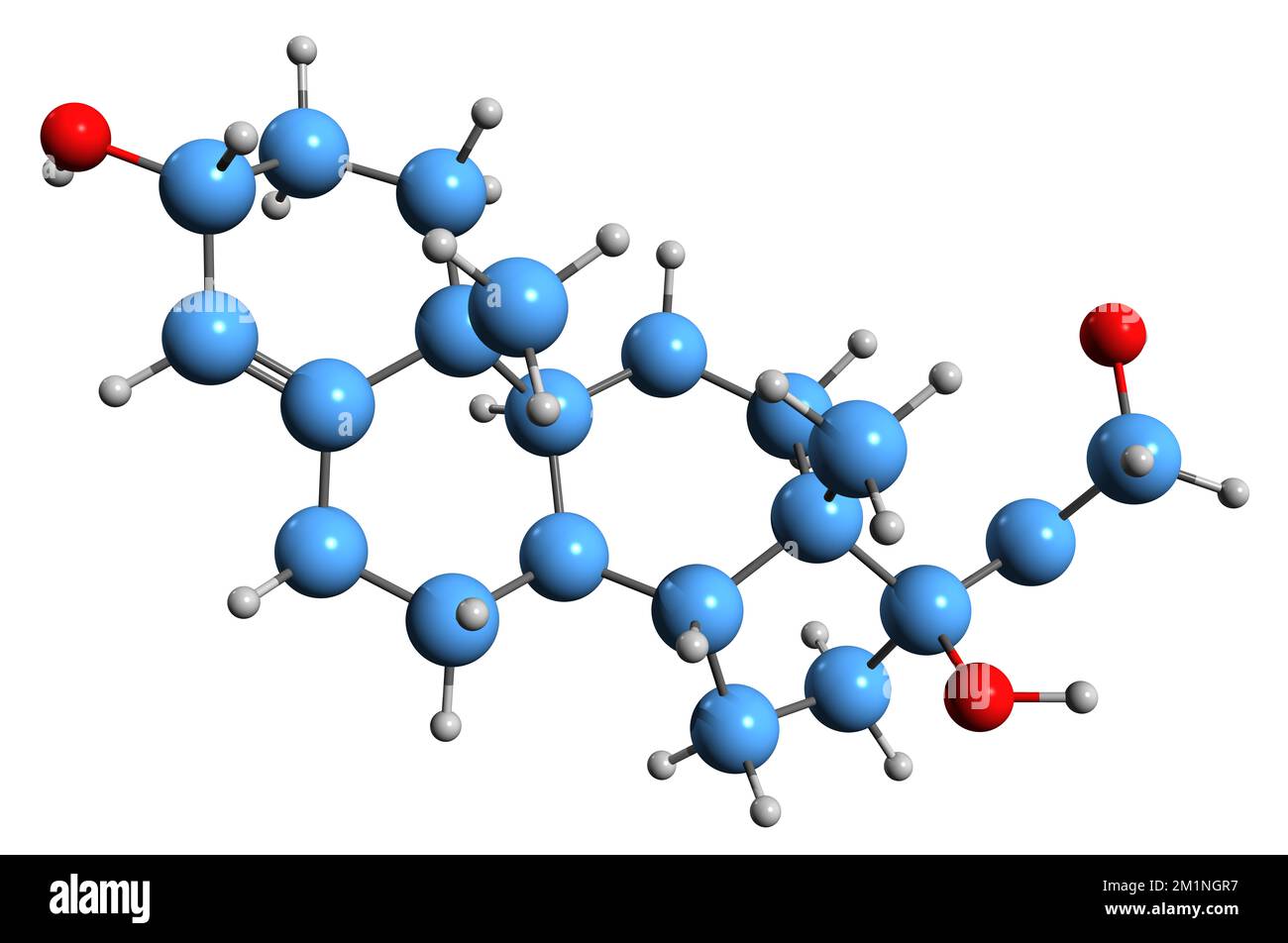 3D-Bild der Tetrahydrodesoxycorizol-Skelettformel - molekularchemische Struktur des Hormons, isoliert auf weißem Hintergrund Stockfoto