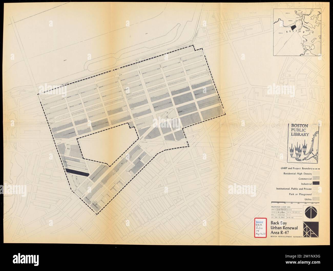 Back Bay Urban Renewal Area r-47 : vorgeschlagene Landnutzung , Back Bay Boston, Mass., Karten, Stadtplanung, Massachusetts, Boston, Landkarten, Landnutzung, Massachusetts, Boston, Landkarten, Stadterneuerung, Massachusetts, Boston, Karten Stockfoto