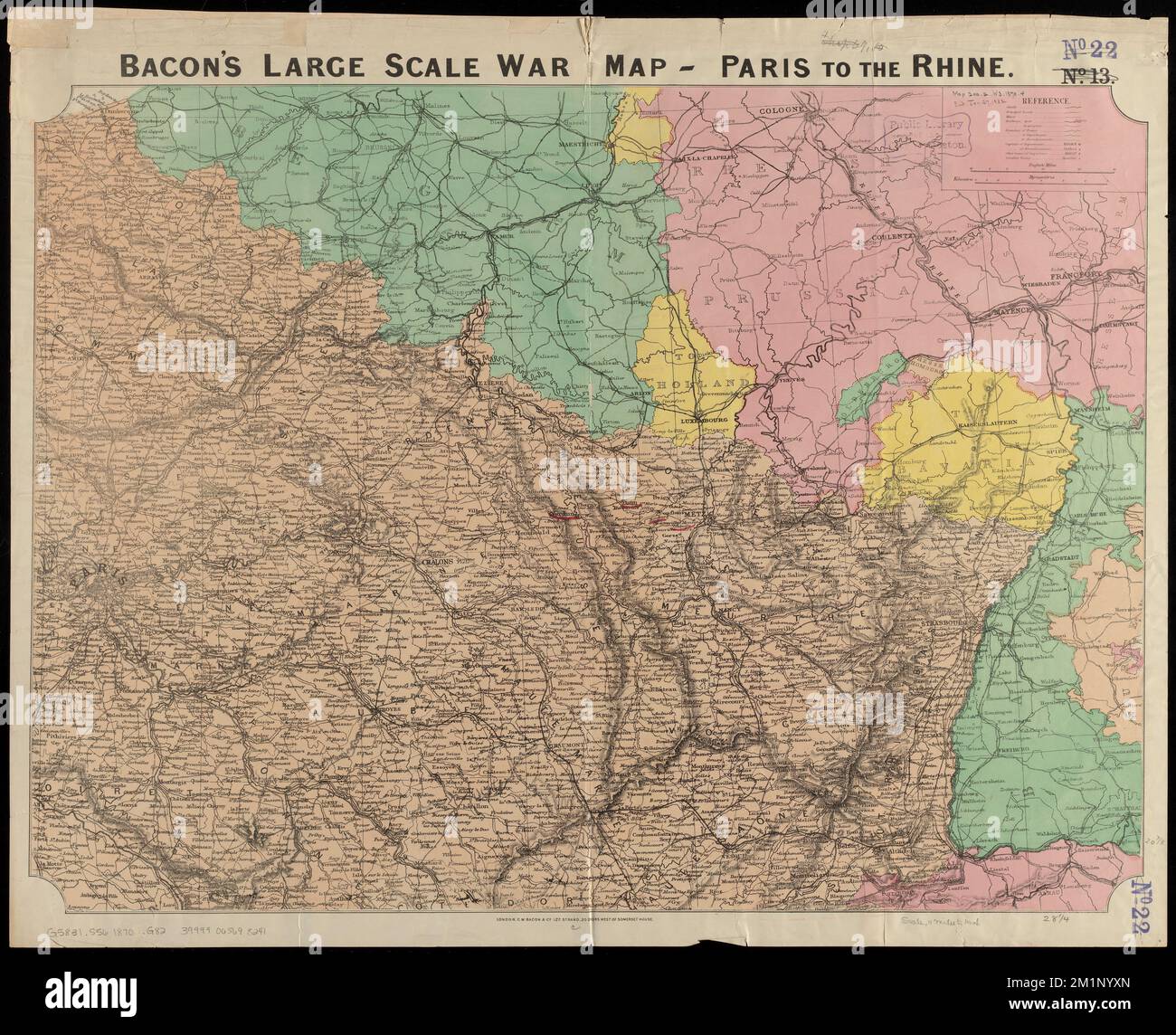 Bacon's große Kriegskarte : Paris zum Rhein , Franco-Preußischer Krieg, 1870-1871, Karten, Frankreich, Karten Norman B. Leventhal Kartenzentrum Sammlung Stockfoto