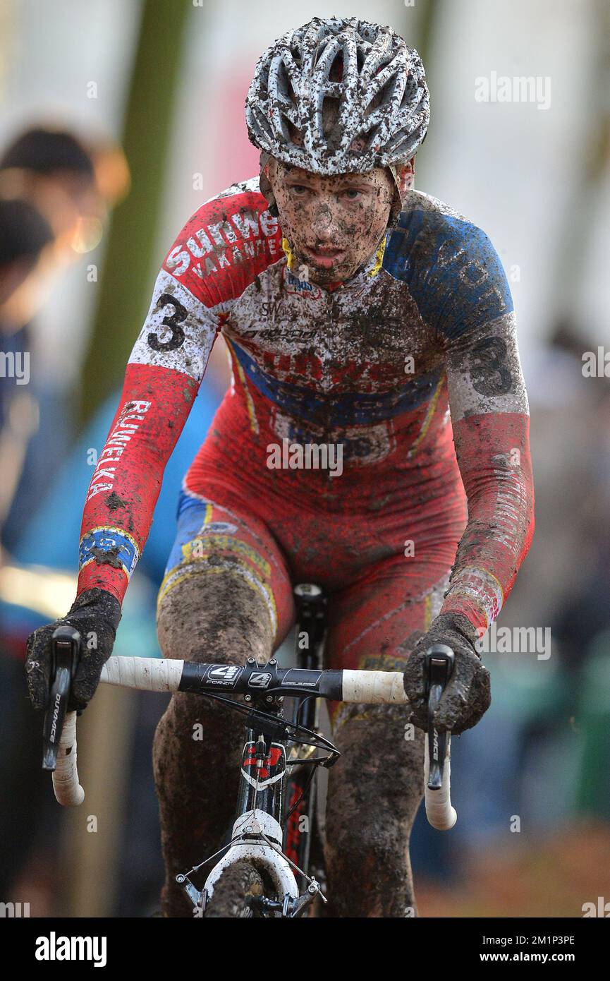 20121118 - ASPER-GAVERE, BELGIEN: Belgischer Kevin Pauwels in Aktion während der vierten Etappe der "Superprestige"-Trophäe "Cyclocross" in Asper-Gavere, Sonntag, 18. November 2012. BELGA FOTO DAVID STOCKMAN Stockfoto