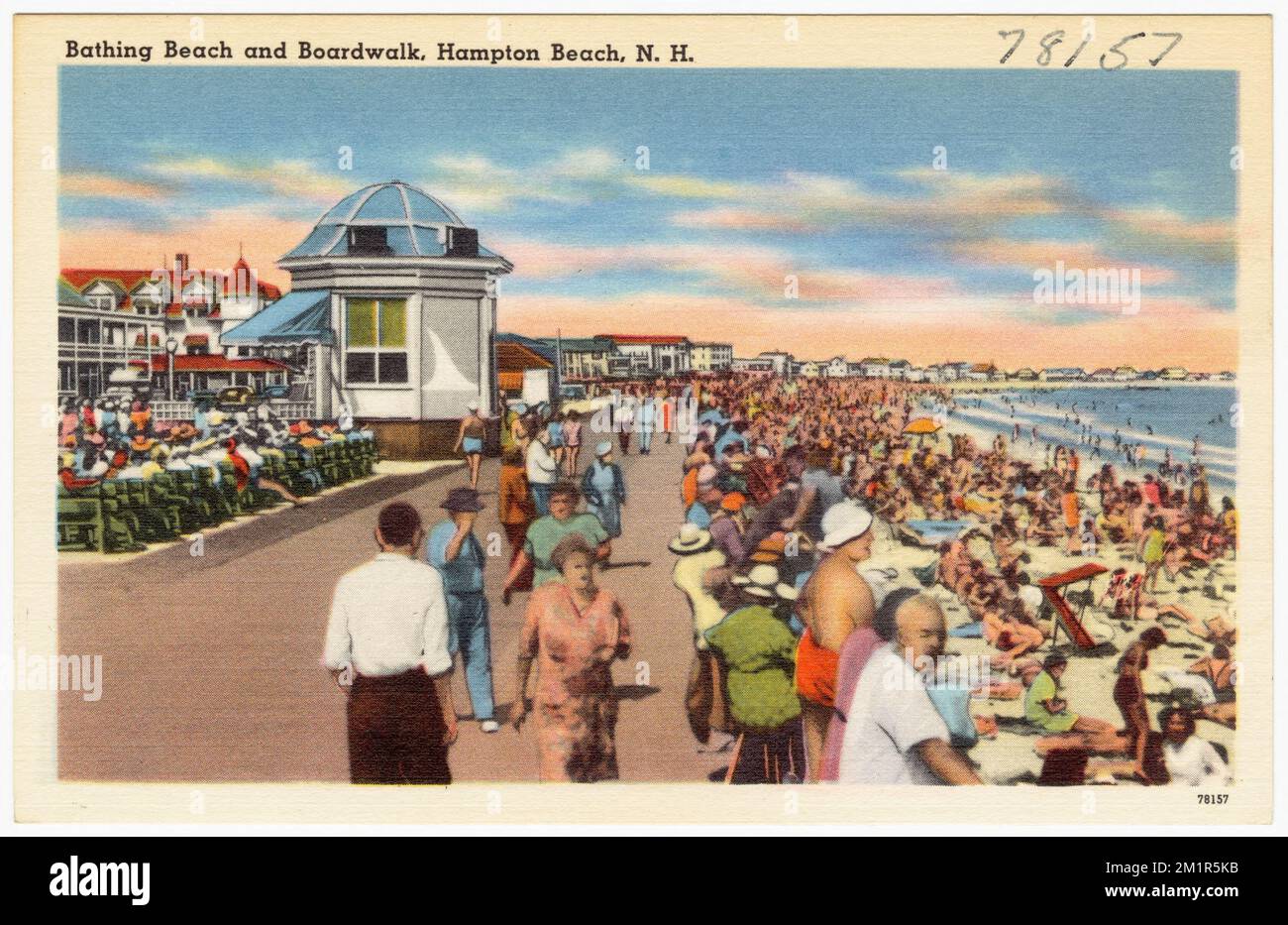 Badestrand und Promenade, Hampton Beach, N.H. , Promenade, Strände, Tichnor Brothers Collection, Postkarten der Vereinigten Staaten Stockfoto