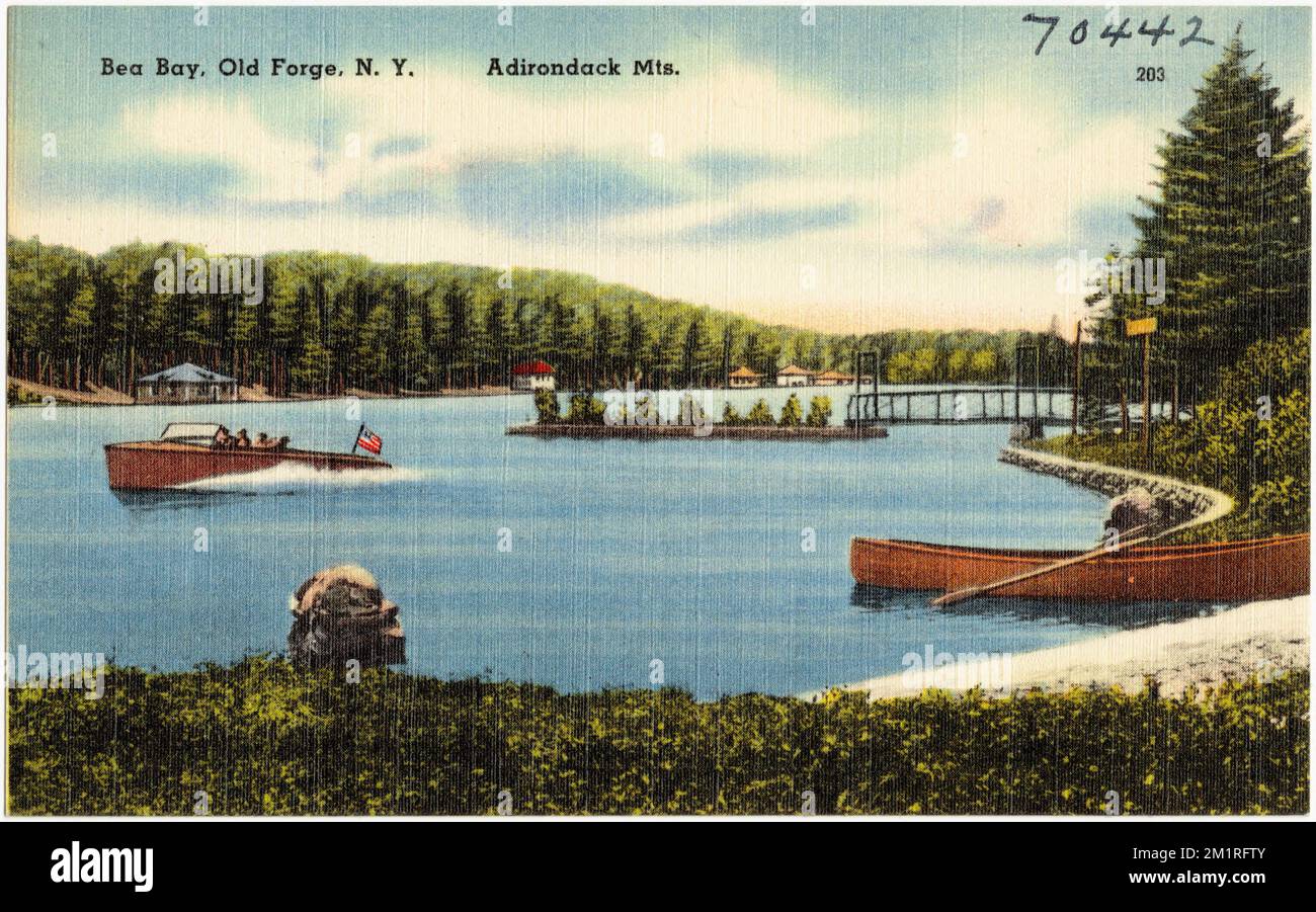 BEA Bay, Old Forge, N. Y. Adirondack Mts. , Häfen, Tichnor Brothers Collection, Postkarten der Vereinigten Staaten Stockfoto