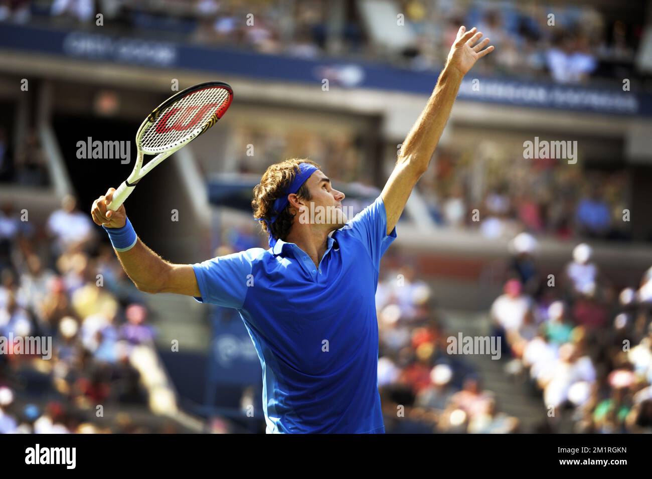 Swiss Roger Federer wurde am Dienstag, den 27. August 2013 beim US Open Grand Slam Tennis Turnier in Flushing Meadows in New York City, USA, fotografiert. Die US Open beginnen am 26. August 2013. Stockfoto