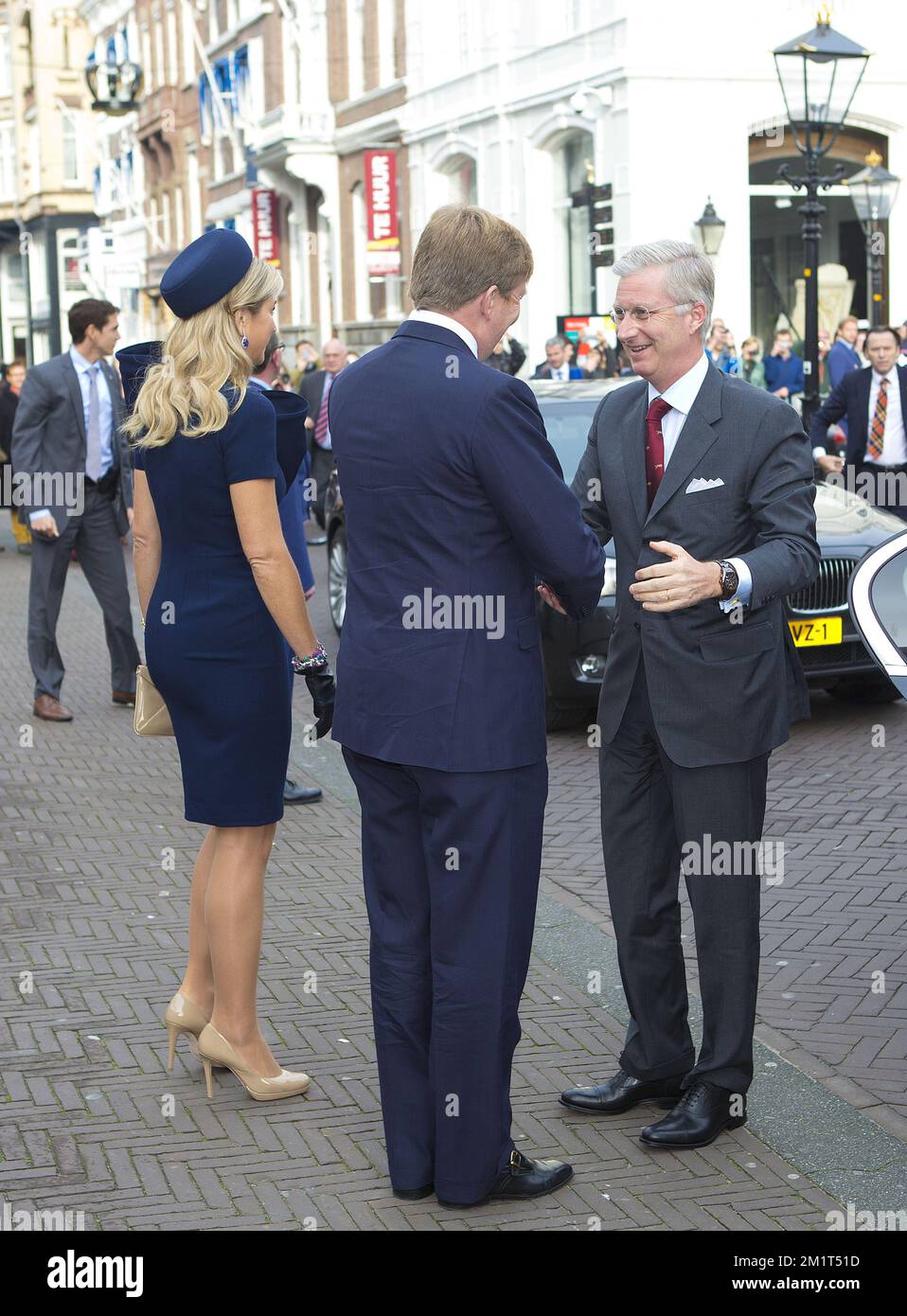 8-11-2013 DEN HAAG, König Philippe und Königin Mathilde von Belgien, besuchen Sie den niederländischen König Willem Alexander und Königin Maxima im Noordeinde-Palast während eines eintägigen Besuchs. ROBIN UTRECHT Stockfoto