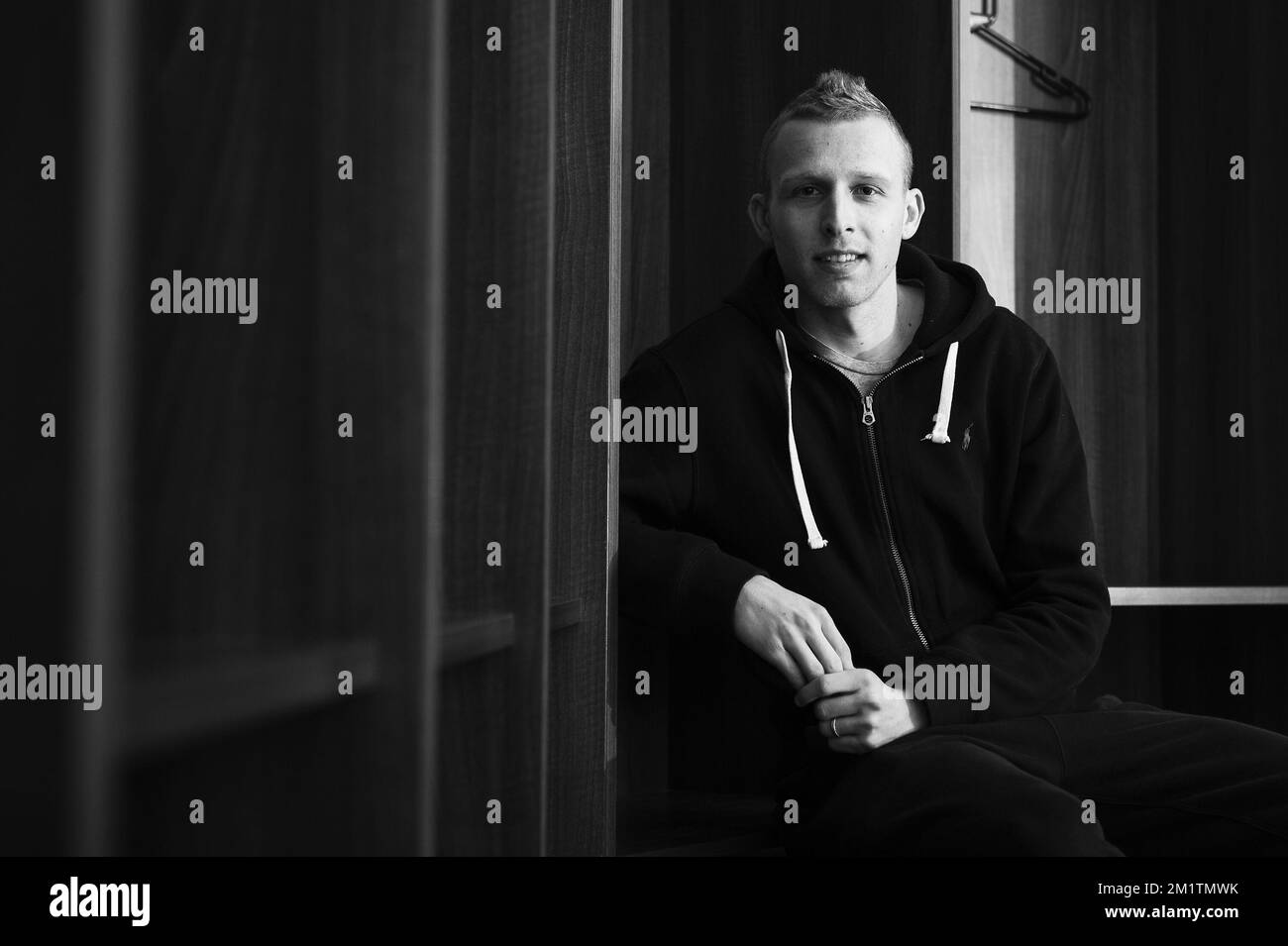 Ritchie De Laet von Leicester posiert für den Fotografen nach einem Interview im Leicester City Stadium am Montag, den 27. Januar 2014. Stockfoto