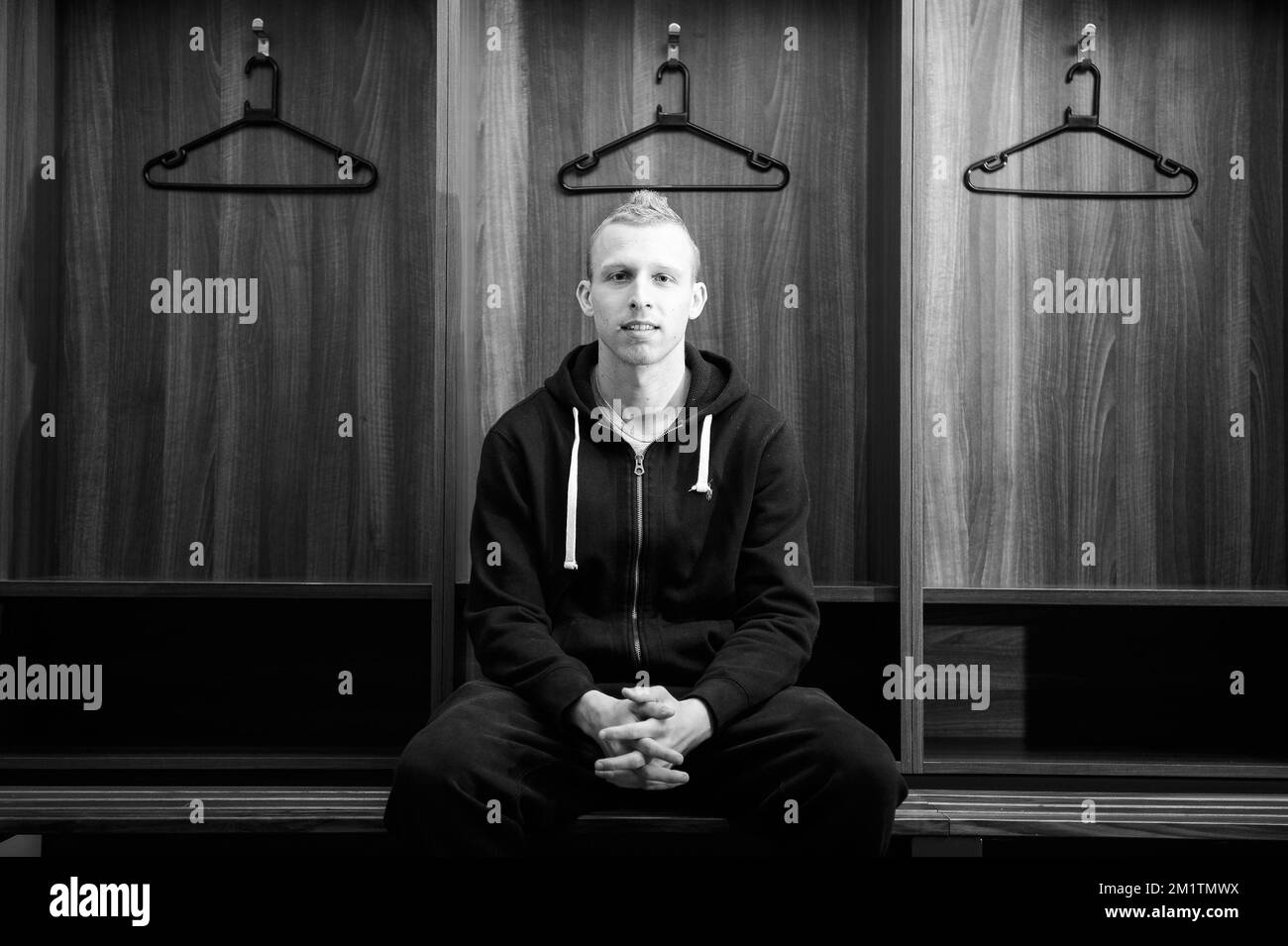 Ritchie De Laet von Leicester posiert für den Fotografen nach einem Interview im Leicester City Stadium am Montag, den 27. Januar 2014. Stockfoto