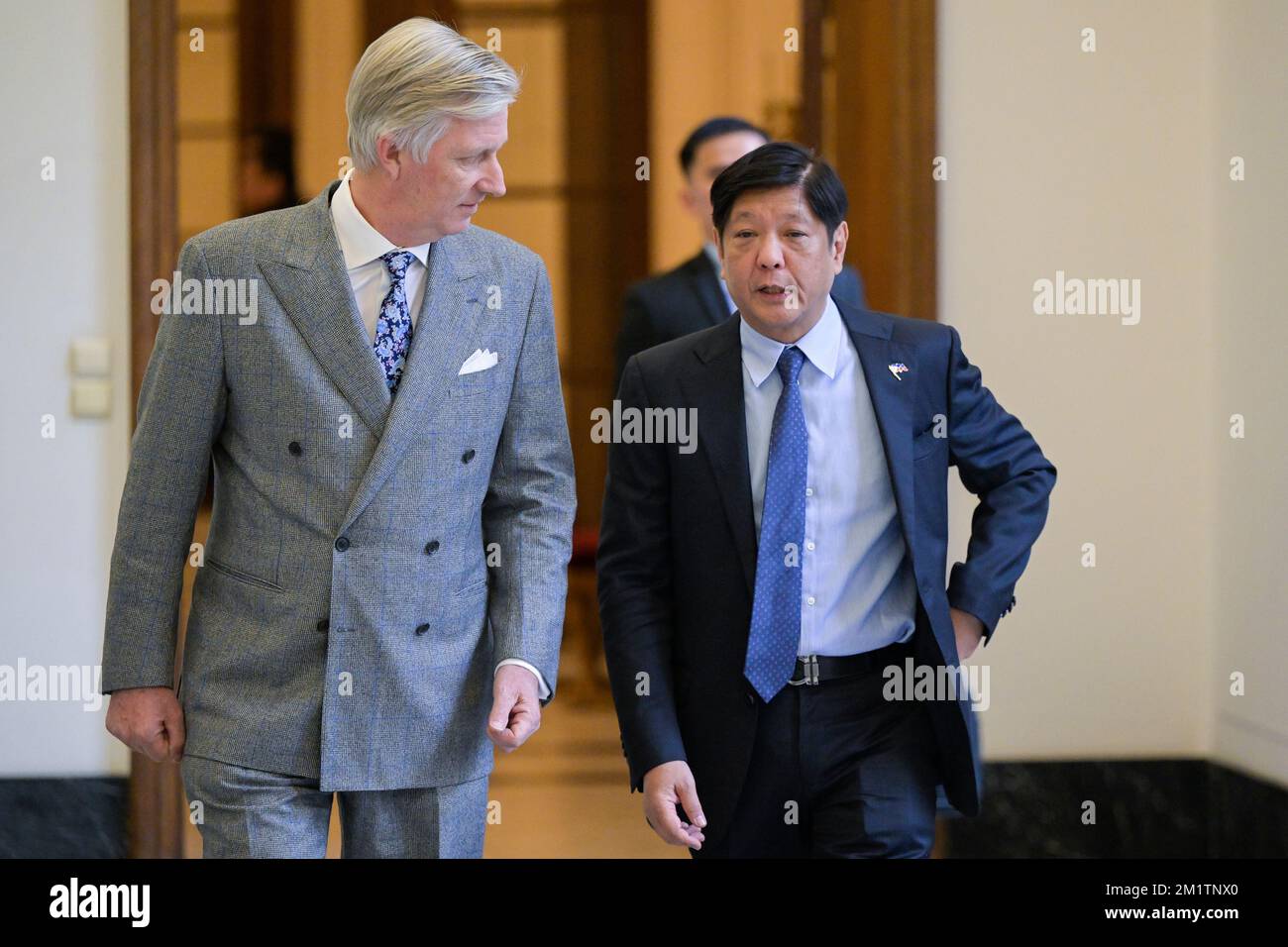 König Philippe - Filip von Belgien und der Präsident der Philippinen, Ferdinand Romualdez Marcos Jr., treffen am Dienstag, den 13. Dezember 2022, zu einer Audienz im Königspalast in Brüssel mit dem Präsidenten der Philippinen ein. BELGA FOTO LAURIE DIEFFEMBACQ Stockfoto