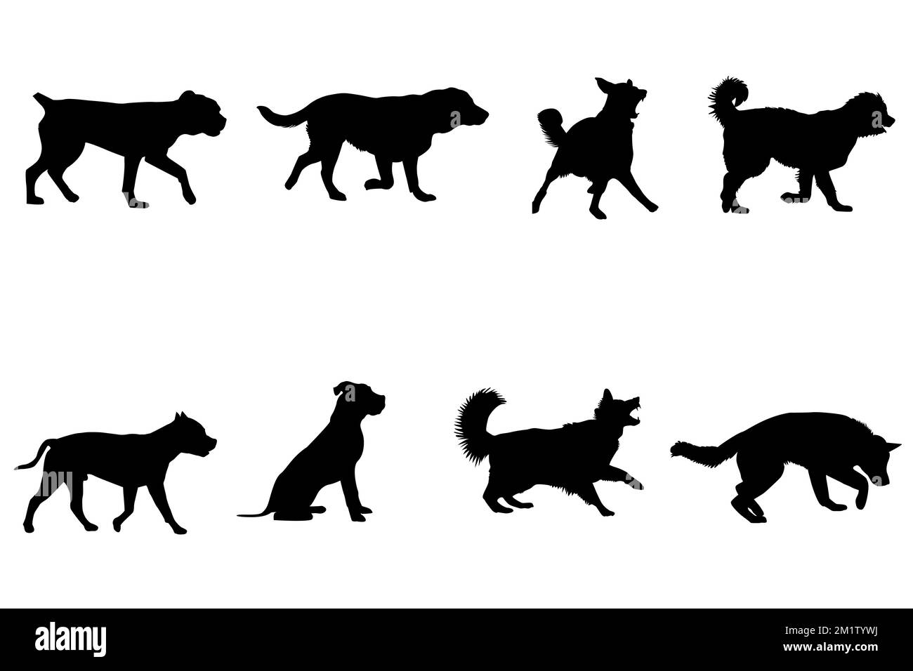 Silhouetten von Hunden auf weißem Hintergrund Stock Vektor