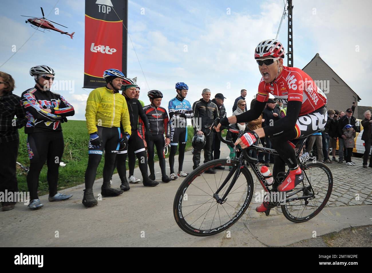 Dutch Pim Ligthart von Lotto - Belisol in Aktion während der 69.. Ausgabe des Radrennens „Dwars Door Vlaanderen“, 200,8 km von Roeselare nach Waregem. Stockfoto