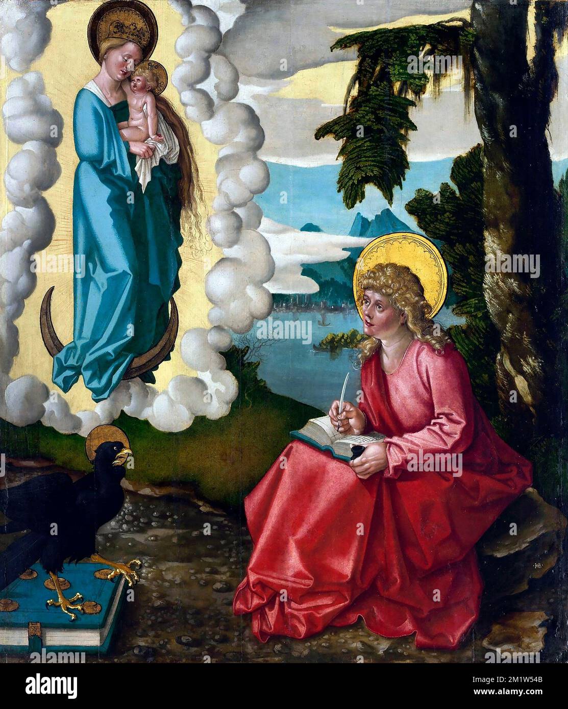 John on Patmos von Hans Baldung (1484-1545), Ölgold und weißes Metall auf Fichte, c. 1511 Stockfoto