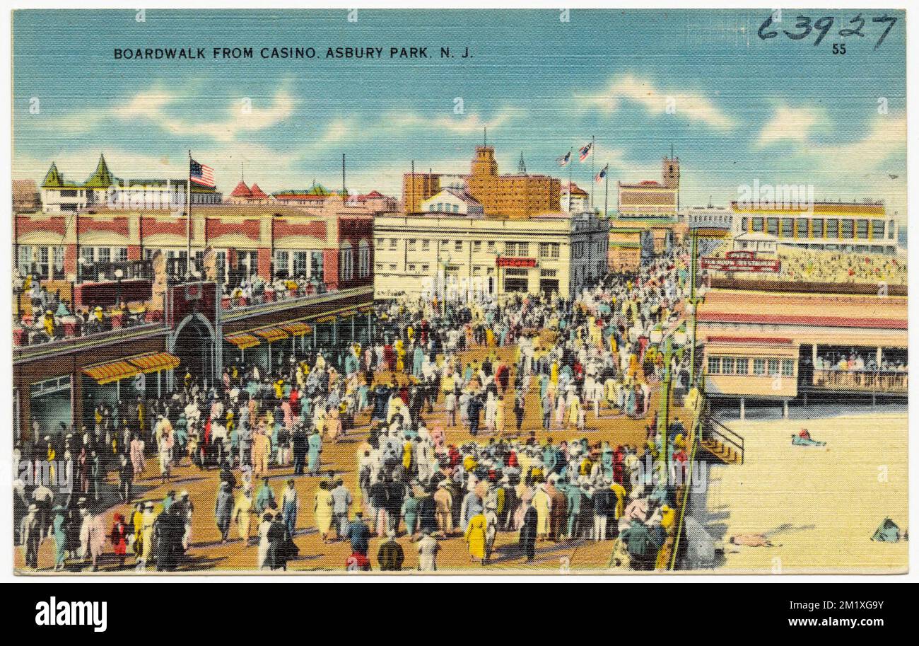 Boardwalk vom Casino, Asbury Park, N. J. , Boardwalk, Tichnor Brothers Collection, Postkarten der Vereinigten Staaten Stockfoto