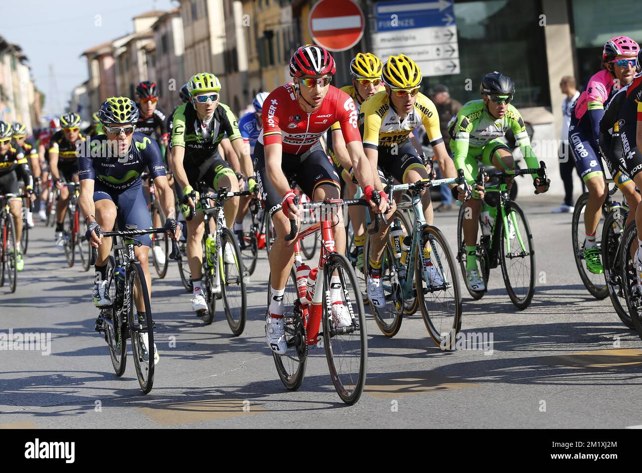 Belgischer Dennis Vanendert von Lotto - Soudal, Bild zu Beginn der zweiten Etappe des 50.. Auftrages des Radrennens Tirreno-Adriatico, 153km von Camaiore nach Cascina, Donnerstag, 12. März 2015, Italien. Stockfoto