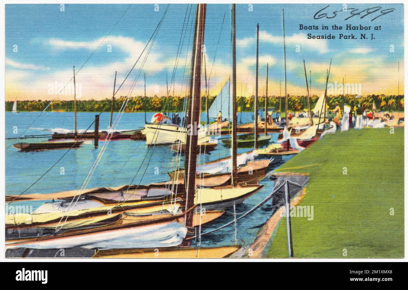 Boote im Hafen von Seaside Park, N. J. , Boats, Harbors, Tichnor Brothers Collection, Postkarten der Vereinigten Staaten Stockfoto
