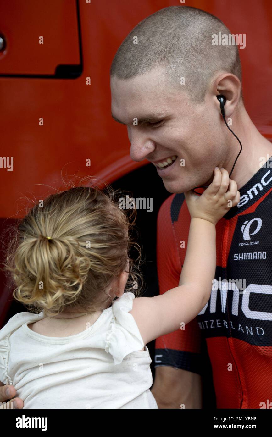 American Tejay van Garderen vom BMC Racing Team, dargestellt vor Phase 2 der 102.. Ausgabe des Radrennen Tour de France, 166km von Utrecht nach Neeltje Jans, Zeeland, Niederlande, Sonntag, 05. Juli 2015. Die diesjährige Tour de France findet vom 4. Bis 26. Juli statt. Stockfoto