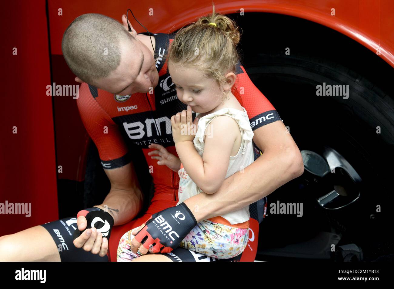 American Tejay van Garderen vom BMC Racing Team, dargestellt vor Phase 2 der 102.. Ausgabe des Radrennen Tour de France, 166km von Utrecht nach Neeltje Jans, Zeeland, Niederlande, Sonntag, 05. Juli 2015. Die diesjährige Tour de France findet vom 4. Bis 26. Juli statt. Stockfoto