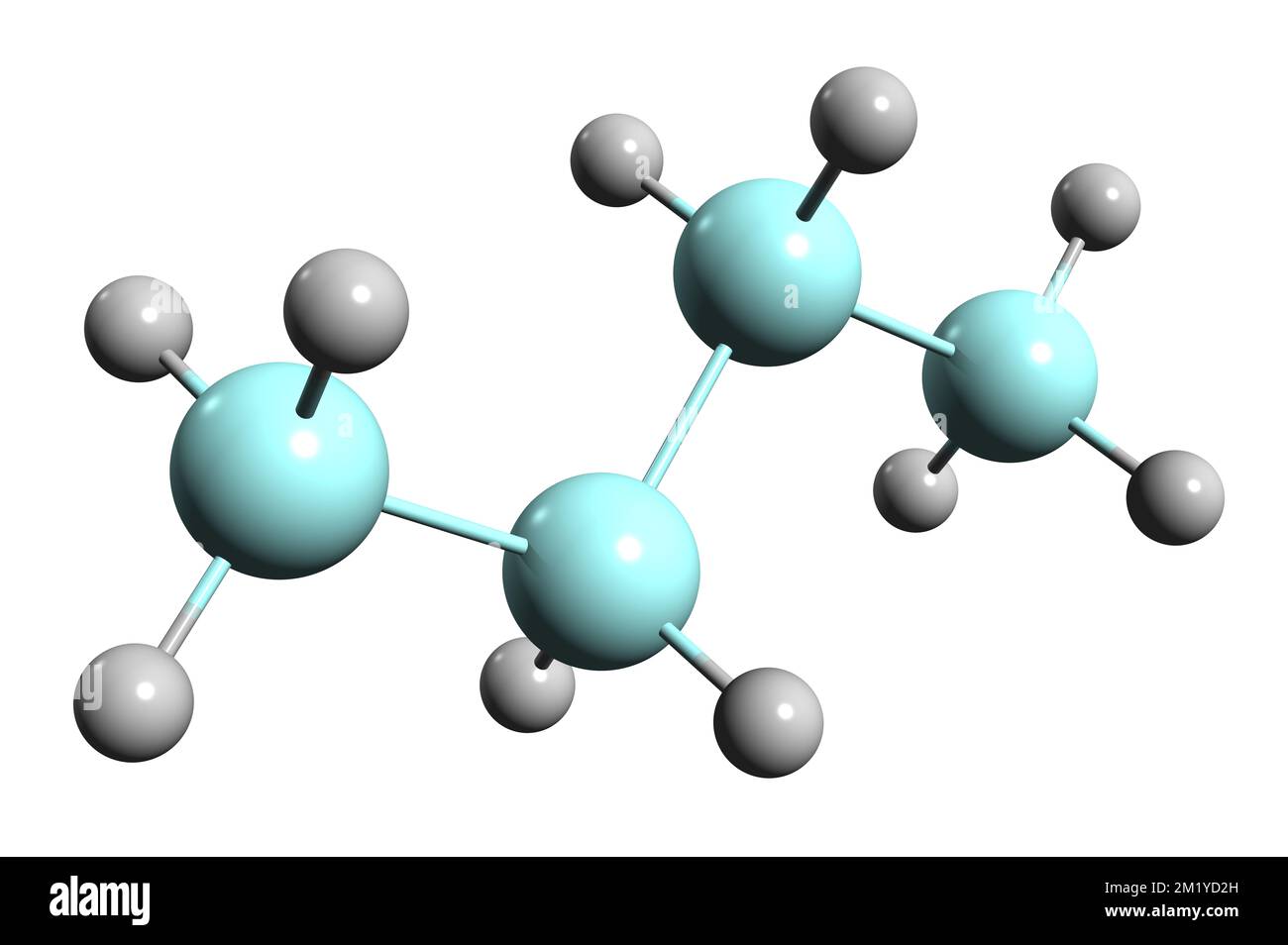 3D-Bild der Tetrasilan-Skelettformel - molekularchemische Struktur von Silan isoliert auf weißem Hintergrund Stockfoto