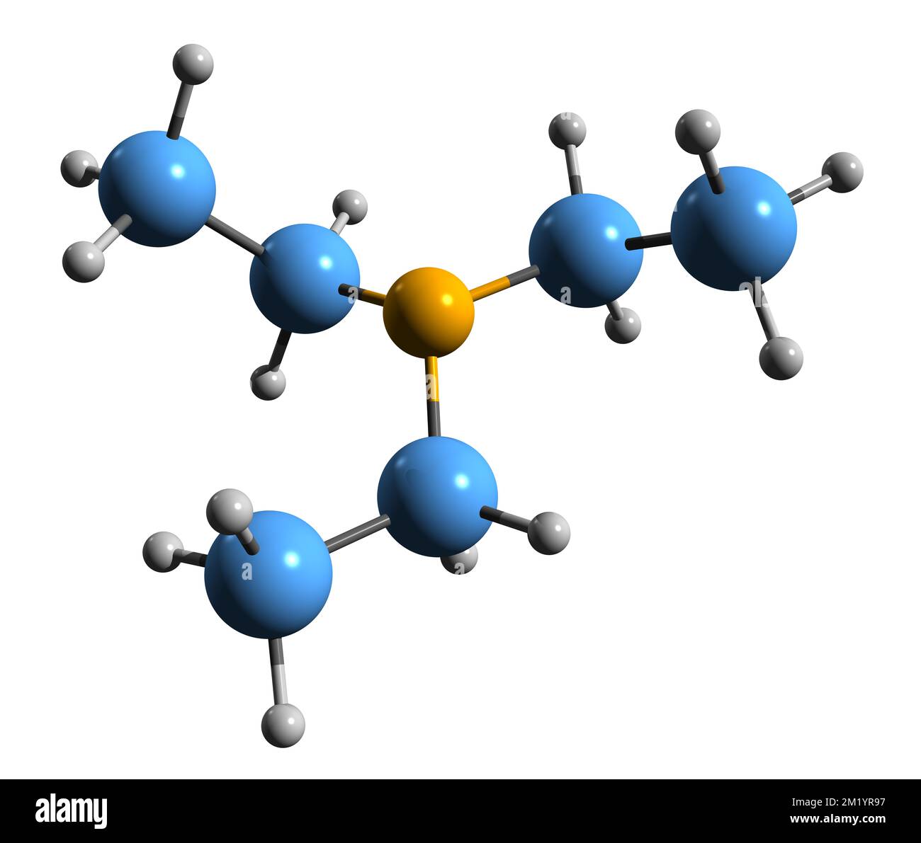 3D-Bild der Triethylamin-Skelettformel - molekularchemische Struktur von TEE isoliert auf weißem Hintergrund Stockfoto