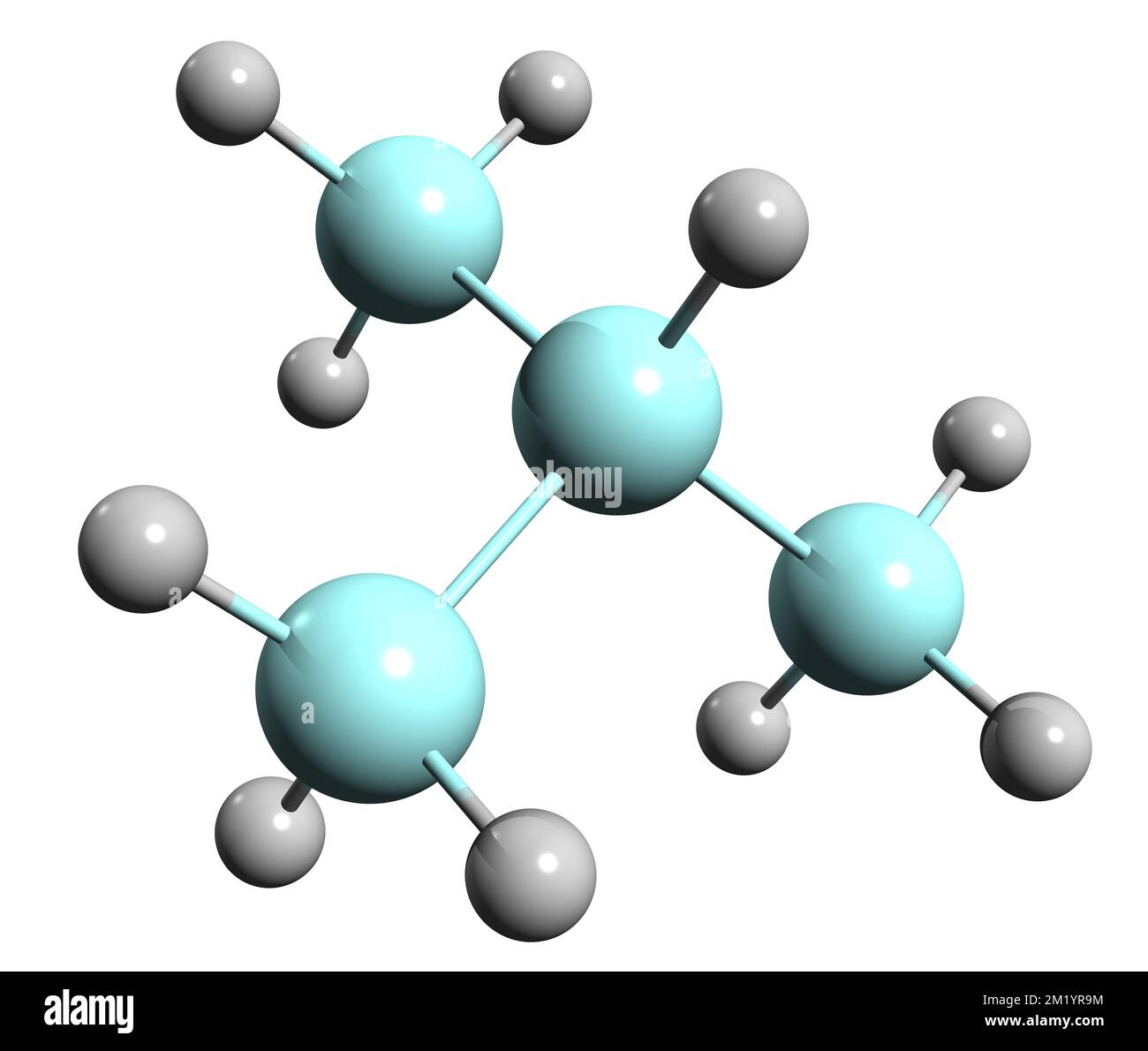 3D-Bild der Isotetrasilan-Skelettformel - molekularchemische Struktur von 2-Silyltrisilan isoliert auf weißem Hintergrund Stockfoto