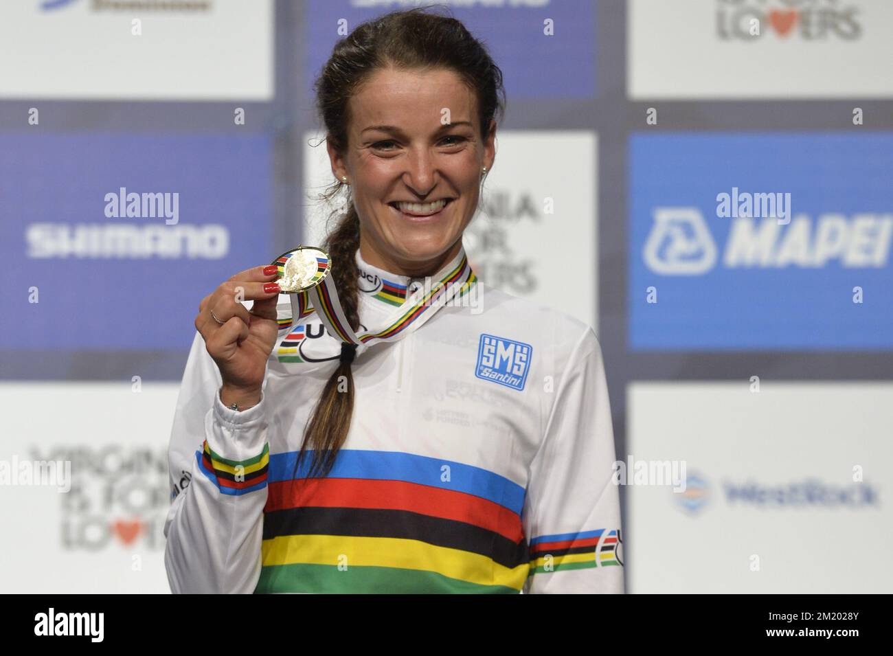 20150926 – RICHMOND, USA: Britische Elizabeth Armitstead, abgebildet während des Rennen der Frauenelite bei der UCI Road World Cycling Championships in Richmond, Virginia, USA, Samstag, den 26. September 2015. Stockfoto