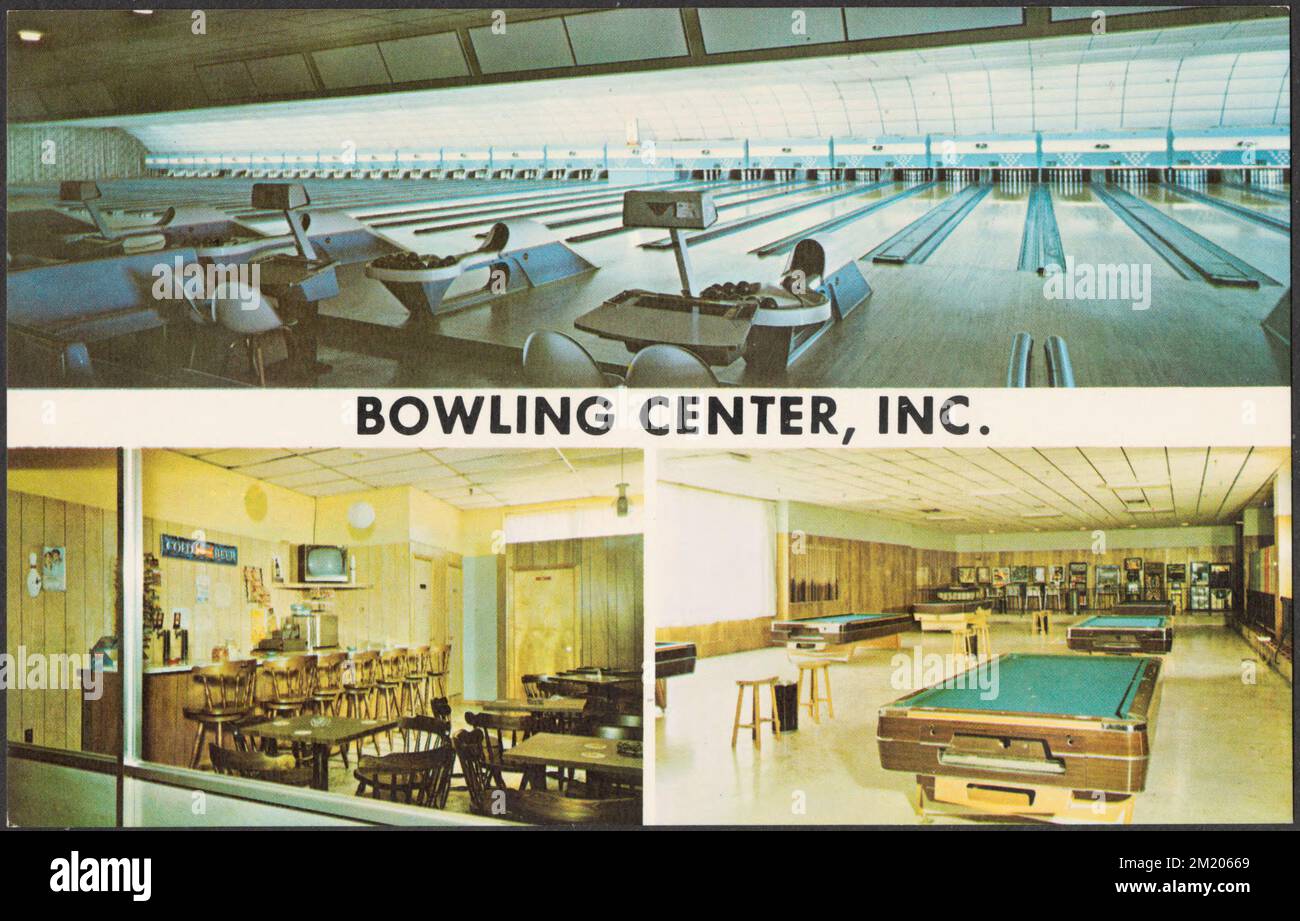 Bowling Center, Inc , Sport- und Freizeiteinrichtungen, Tichnor Brothers Collection, Postkarten der Vereinigten Staaten Stockfoto