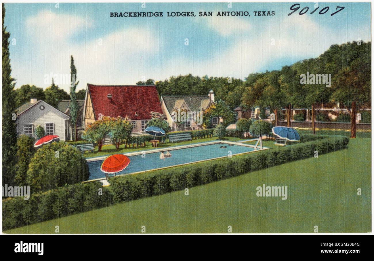 Brackenridge Lodges, San Antonio, Texas , Motels, Tichnor Brothers Collection, Postkarten der Vereinigten Staaten Stockfoto