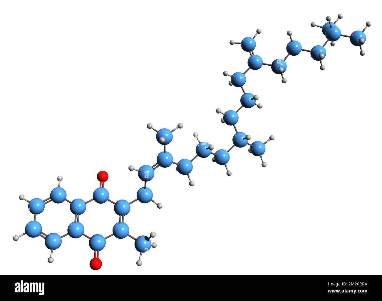 3D-Bild der Phytomenadion-Skelettformel - molekularchemische Struktur des auf weißem Hintergrund isolierten Vitamin K1 Stockfoto