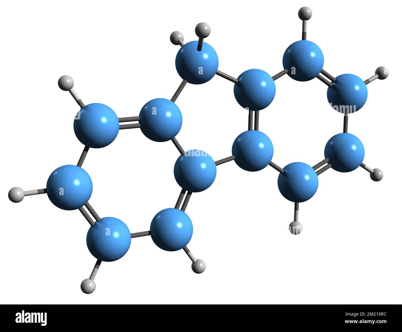 3D-Bild der Fluoren-Skelettformel - molekularchemische Struktur des auf weißem Hintergrund isolierten Tricyclohexaens Stockfoto