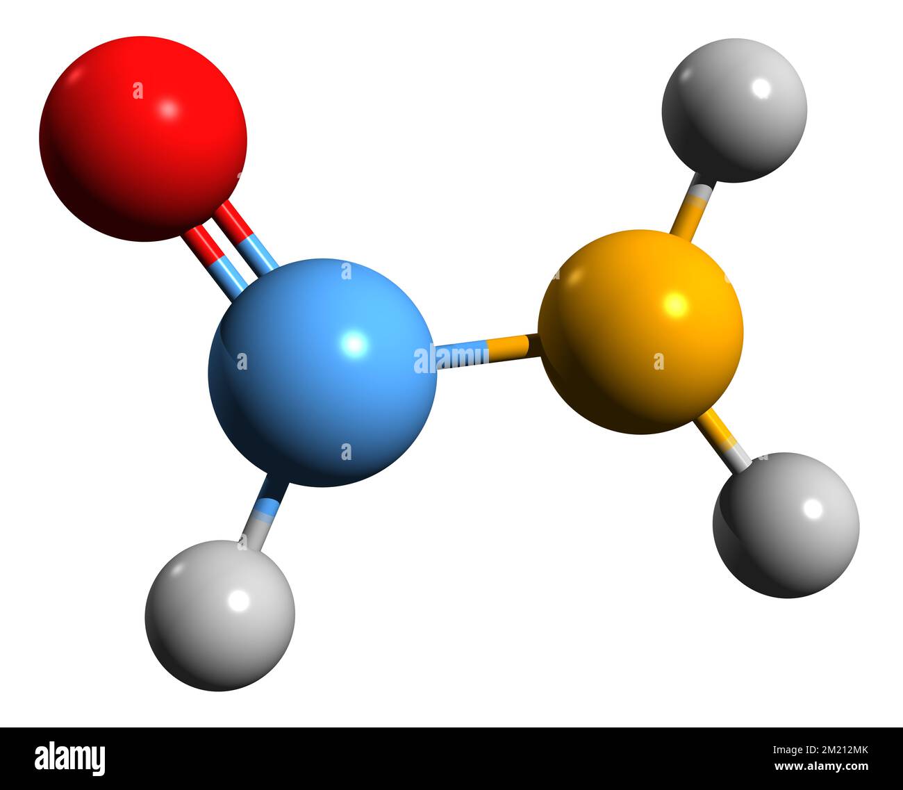 3D-Bild einer Formamid-Skelettformel - molekularchemische Struktur von auf weißem Hintergrund isoliertem Carbamaldehyd Stockfoto