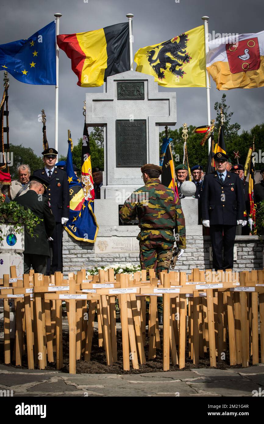 Abbildung zeigt das siebzehnte Gedenken an den Leieslag (Schlacht der Lys-Bataille de la Lys) in Kuurne, Dienstag, den 24. Mai 2016. Stockfoto