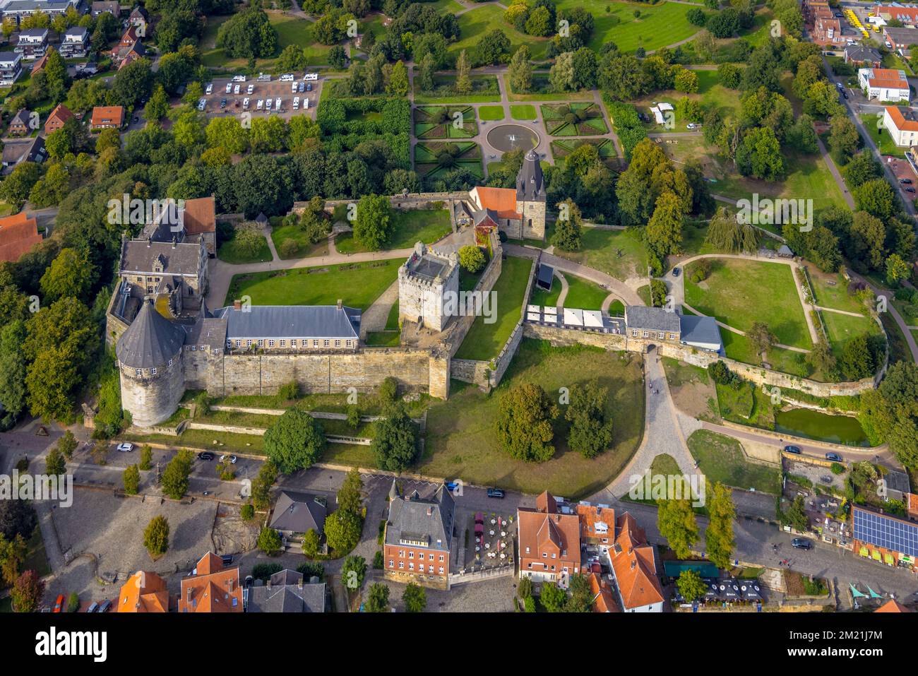 Luftaufnahme, Schloss Bentheim mit Schlosspark in Bad Bentheim, Münsterland, Niedersachsen, Deutschland, Bad Bentheim, Burg, Burgkomplex, DE, Europa, His Stockfoto